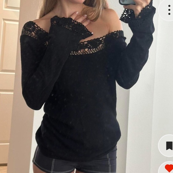 ‼️ISO‼️ INC International Concepts Black Lace Off the Shoulder Sweater - Picture 5 of 6